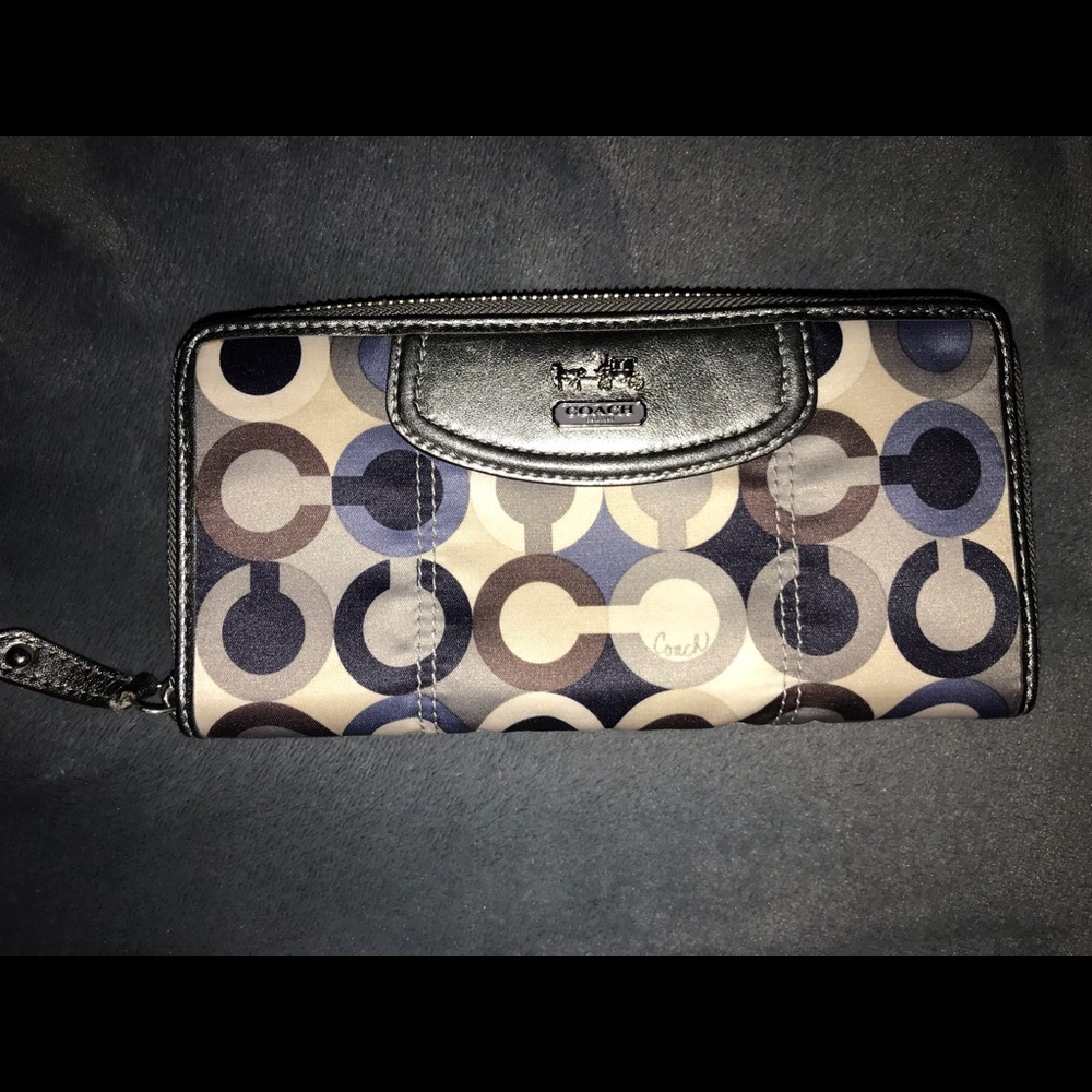 COACH Madison op Art satin large zip around wallet